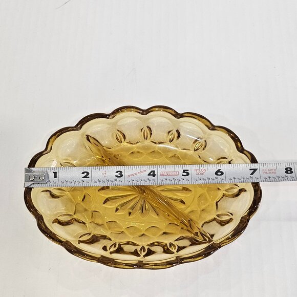 MCM Anchor Hocking Fairfield Amber Glass Oval Divided Relish Dish 7" Long - Picture 7 of 10
